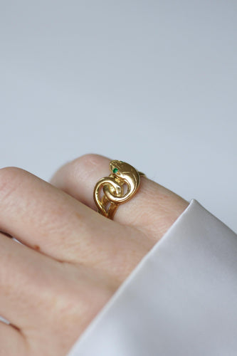 Bague 48 Bague ancienne serpent enroulé, émeraudes, or jaune 18 carats 58 Facettes