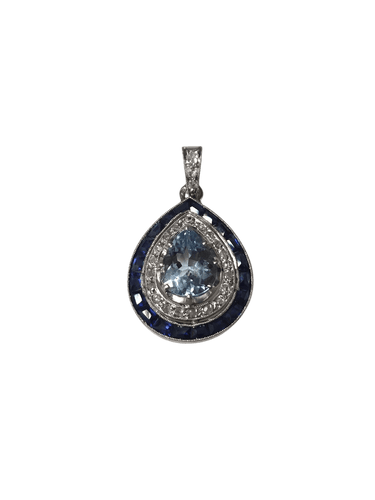 Pendentif Pendentif en or blanc avec aigue-marine, saphirs et diamants 58 Facettes Bague_009