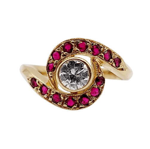 Bague 46 Bague tourbillon en or 18k, diamant et rubis, vers 1920 58 Facettes A08114