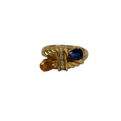 Bague 54 Bague Toi et Moi vintage en or jaune 18 carats, saphirs et diamants 58 Facettes