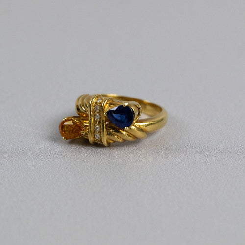 Bague 54 Bague Toi et Moi vintage en or jaune 18 carats, saphirs et diamants 58 Facettes