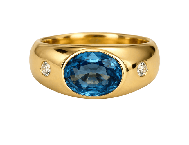 Bague 60 Bague pour homme en or jaune 18k avec saphir bleu et diamants 58 Facettes ring