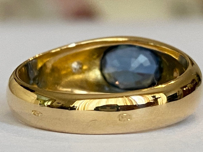 Bague 60 Bague pour homme en or jaune 18k avec saphir bleu et diamants 58 Facettes ring