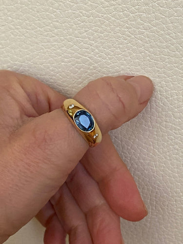 Bague 60 Bague pour homme en or jaune 18k avec saphir bleu et diamants 58 Facettes ring