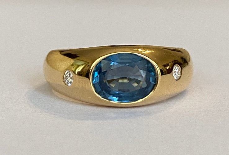 Bague 60 Bague pour homme en or jaune 18k avec saphir bleu et diamants 58 Facettes ring