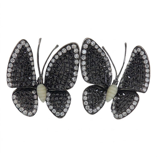 Boucles d'oreilles Boucles d’oreilles en or blanc 750 rhodié noir, diamants blancs et noirs 58 Facettes G4064