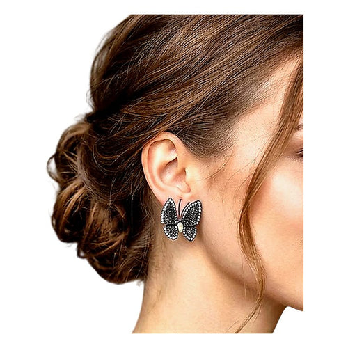 Boucles d'oreilles Boucles d’oreilles en or blanc 750 rhodié noir, diamants blancs et noirs 58 Facettes G4064