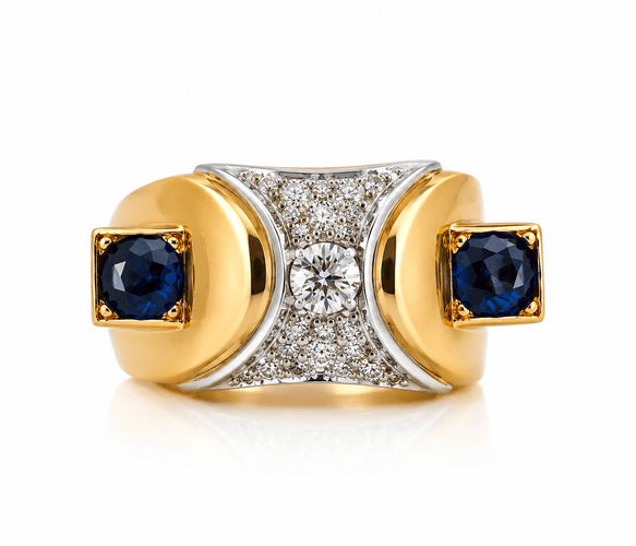 Bague 58 Bague Tank ancienne en or bicolore 18 carats, saphirs et diamants 58 Facettes 90699