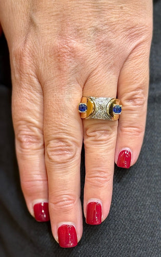 Bague 58 Bague Tank ancienne en or bicolore 18 carats, saphirs et diamants 58 Facettes 90699