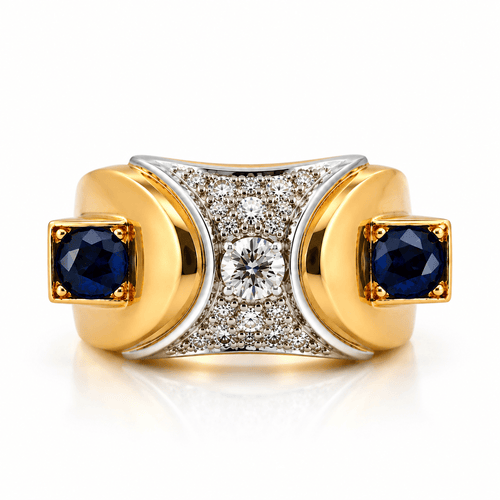 Bague 58 Bague Tank ancienne en or bicolore 18 carats, saphirs et diamants 58 Facettes 90699
