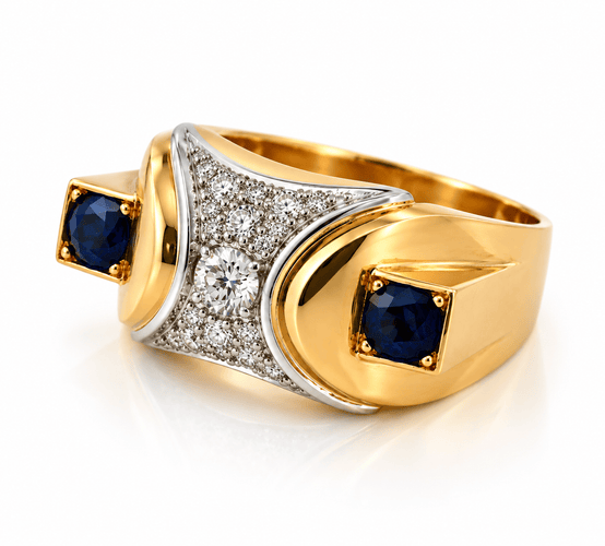 Bague 58 Bague Tank ancienne en or bicolore 18 carats, saphirs et diamants 58 Facettes 90699