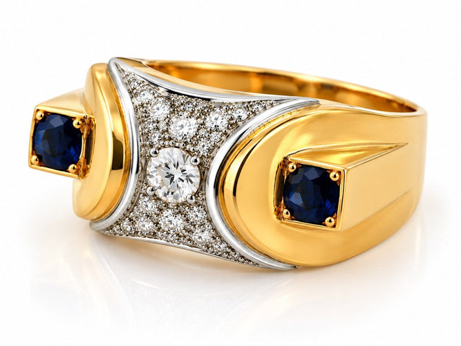 Bague 58 Bague Tank ancienne en or bicolore 18 carats, saphirs et diamants 58 Facettes 90699