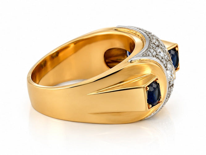 Bague 58 Bague Tank ancienne en or bicolore 18 carats, saphirs et diamants 58 Facettes 90699