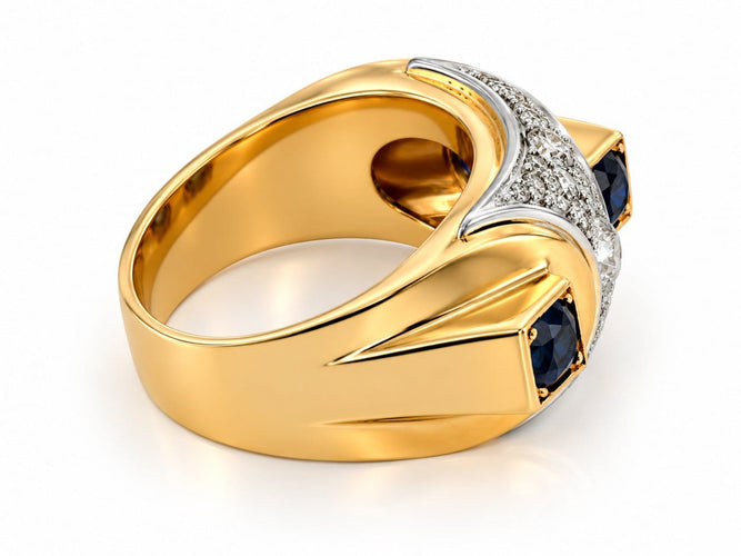 Bague 58 Bague Tank ancienne en or bicolore 18 carats, saphirs et diamants 58 Facettes 90699