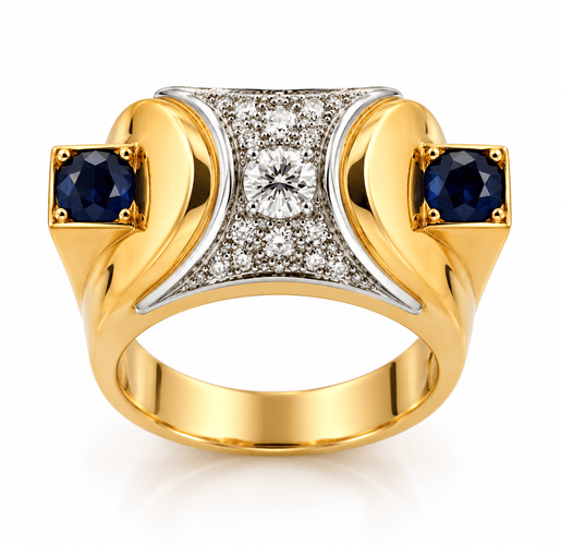 Bague 58 Bague Tank ancienne en or bicolore 18 carats, saphirs et diamants 58 Facettes 90699