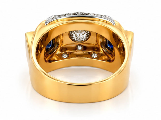 Bague 58 Bague Tank ancienne en or bicolore 18 carats, saphirs et diamants 58 Facettes 90699