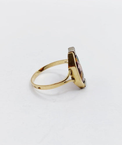 Bague 54 Art déco de Limoges - Bague en or 18k avec plaque émaillée au profil féminin 58 Facettes A08126