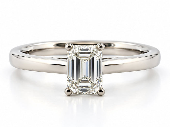 Bague 54 Bague solitaire en or blanc 18 carats, diamant taille émeraude 0,70 ct 58 Facettes 90637