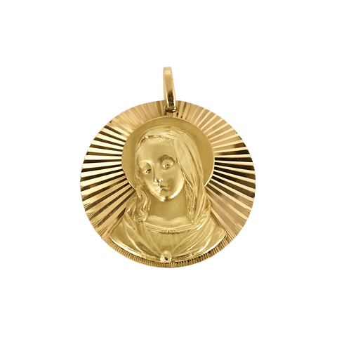Pendentif Médaille vintage de la Vierge en or jaune 18k, 2,8 cm 58 Facettes MédailleVierge28mm