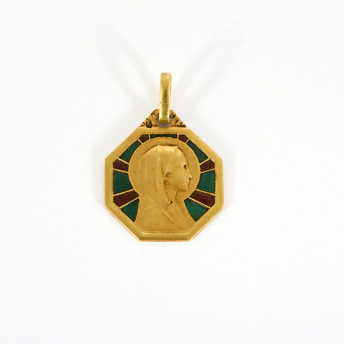 Pendentif Médaille ancienne de la Vierge en or jaune et émail 58 Facettes Médailleviergeémail