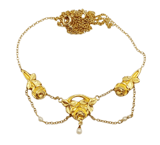 Collier Art nouveau - Collier en or 18k, fleurs et perles, vers 1910 58 Facettes A08131