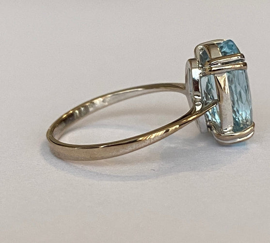 Bague 53 Bague cocktail en or blanc 18 ct avec aigue-marine de 3 ct 58 Facettes ring