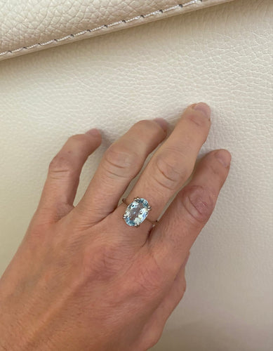 Bague 53 Bague cocktail en or blanc 18 ct avec aigue-marine de 3 ct 58 Facettes ring