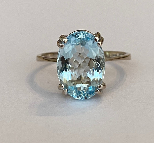 Bague 53 Bague cocktail en or blanc 18 ct avec aigue-marine de 3 ct 58 Facettes ring