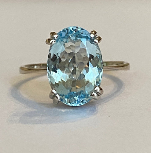 Bague 53 Bague cocktail en or blanc 18 ct avec aigue-marine de 3 ct 58 Facettes ring