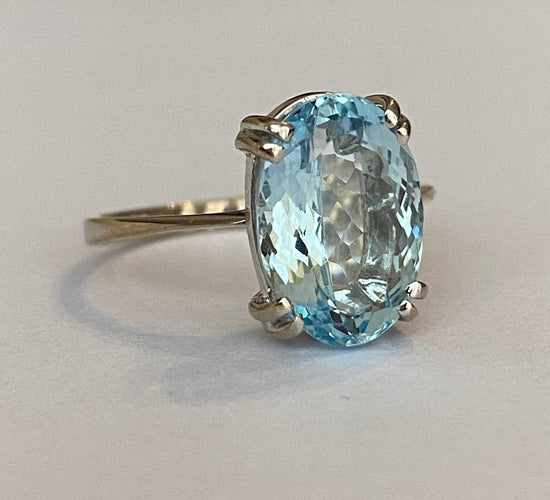 Bague 53 Bague cocktail en or blanc 18 ct avec aigue-marine de 3 ct 58 Facettes ring