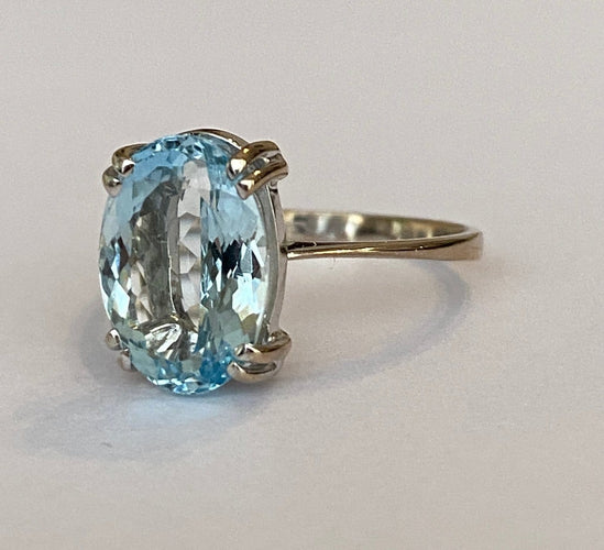 Bague 53 Bague cocktail en or blanc 18 ct avec aigue-marine de 3 ct 58 Facettes ring