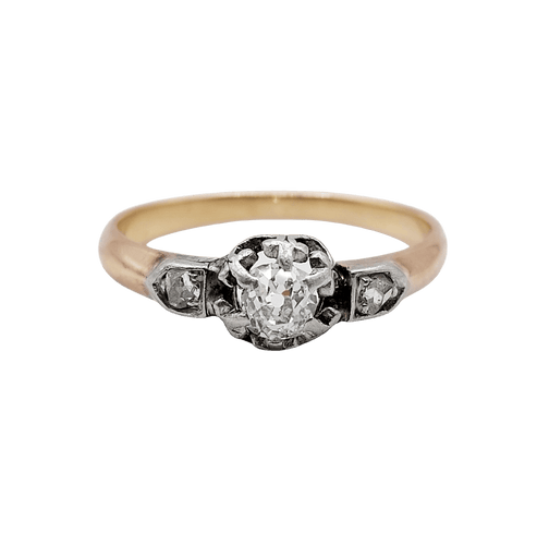 Bague 57 Bague solitaire ancienne en or rose 18k et platine, diamant taille ancienne 0,20 ct 58 Facettes A08135