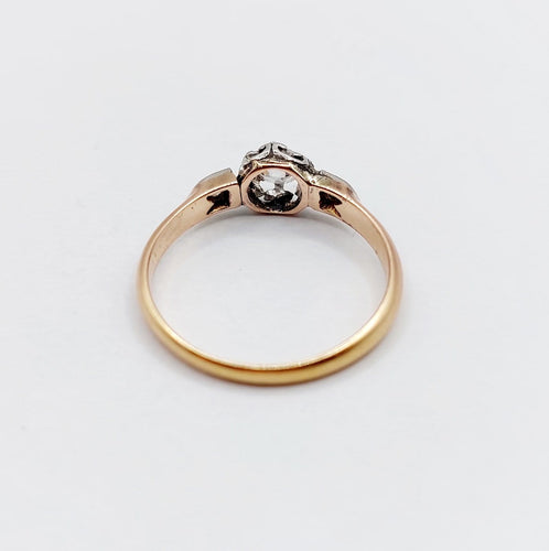 Bague 57 Bague solitaire ancienne en or rose 18k et platine, diamant taille ancienne 0,20 ct 58 Facettes A08135