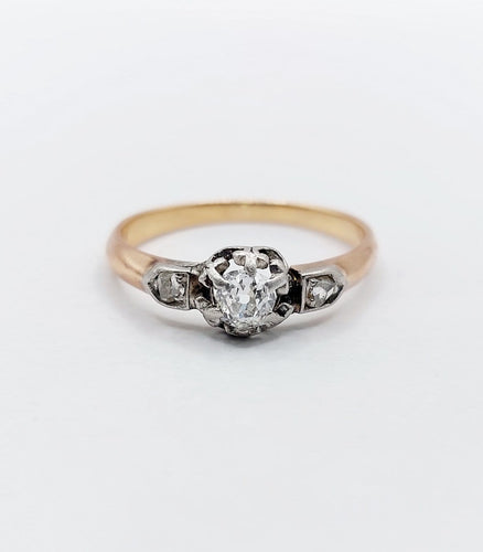 Bague 57 Bague solitaire ancienne en or rose 18k et platine, diamant taille ancienne 0,20 ct 58 Facettes A08135