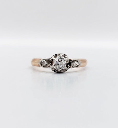 Bague 57 Bague solitaire ancienne en or rose 18k et platine, diamant taille ancienne 0,20 ct 58 Facettes A08135