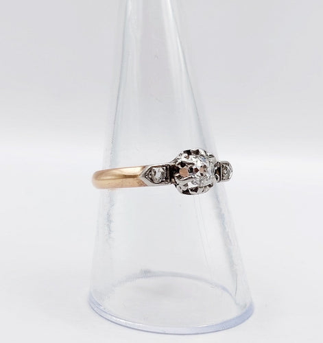 Bague 57 Bague solitaire ancienne en or rose 18k et platine, diamant taille ancienne 0,20 ct 58 Facettes A08135