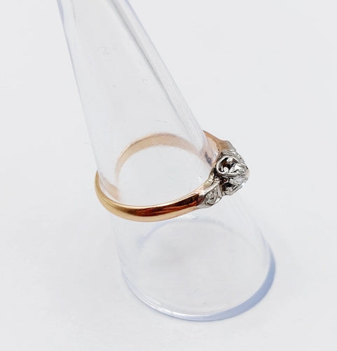 Bague 57 Bague solitaire ancienne en or rose 18k et platine, diamant taille ancienne 0,20 ct 58 Facettes A08135