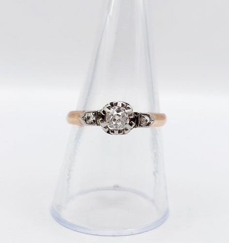 Bague 57 Bague solitaire ancienne en or rose 18k et platine, diamant taille ancienne 0,20 ct 58 Facettes A08135