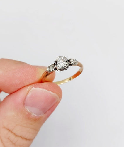 Bague 57 Bague solitaire ancienne en or rose 18k et platine, diamant taille ancienne 0,20 ct 58 Facettes A08135