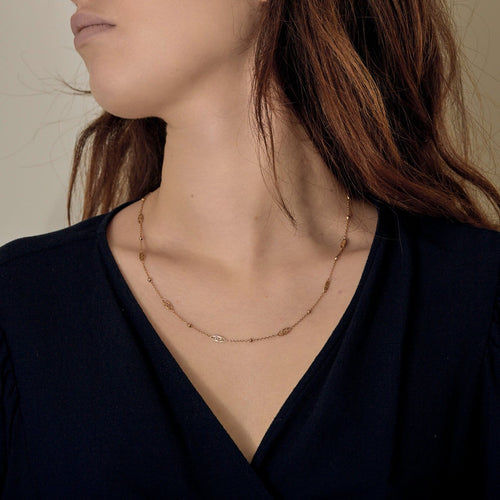 Collier Chaîne ancienne en or jaune 18k à maille filigrane alternée 58 Facettes Chfiligrane/boule