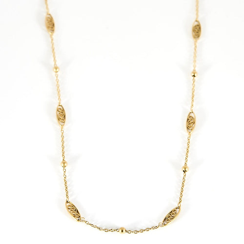 Collier Chaîne ancienne en or jaune 18k à maille filigrane alternée 58 Facettes Chfiligrane/boule