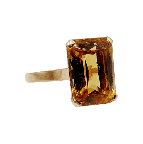 Bague 51 Bague cocktail Art déco en or rose 18k, citrine 4,40 ct (vers 1970) 58 Facettes A08137