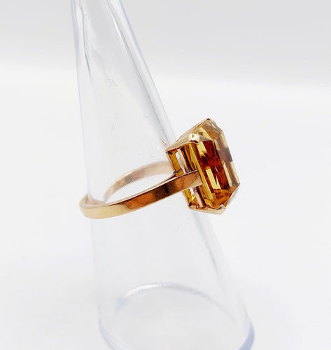 Bague 51 Bague cocktail Art déco en or rose 18k, citrine 4,40 ct (vers 1970) 58 Facettes A08137