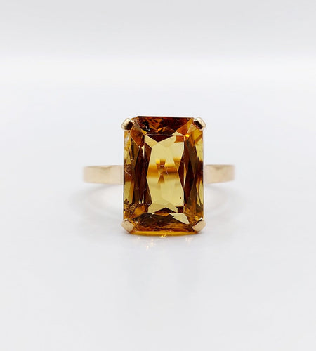 Bague 51 Bague cocktail Art déco en or rose 18k, citrine 4,40 ct (vers 1970) 58 Facettes A08137