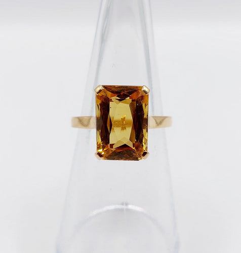 Bague 51 Bague cocktail Art déco en or rose 18k, citrine 4,40 ct (vers 1970) 58 Facettes A08137