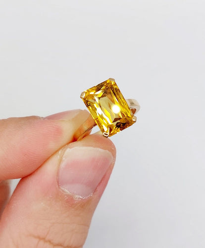 Bague 51 Bague cocktail Art déco en or rose 18k, citrine 4,40 ct (vers 1970) 58 Facettes A08137