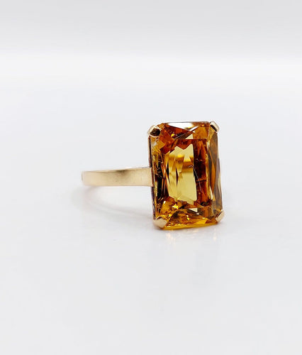 Bague 51 Bague cocktail Art déco en or rose 18k, citrine 4,40 ct (vers 1970) 58 Facettes A08137
