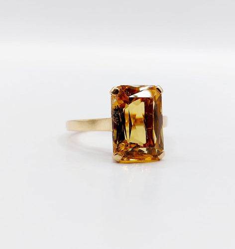 Bague 51 Bague cocktail Art déco en or rose 18k, citrine 4,40 ct (vers 1970) 58 Facettes A08137