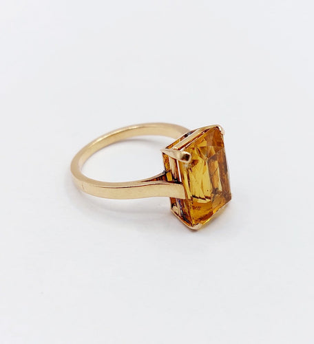 Bague 51 Bague cocktail Art déco en or rose 18k, citrine 4,40 ct (vers 1970) 58 Facettes A08137