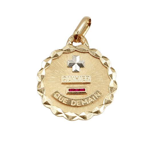Pendentif Augis - Pendentif médaille d'amour en or rose 18k, rubis, vers 1970 58 Facettes A08140